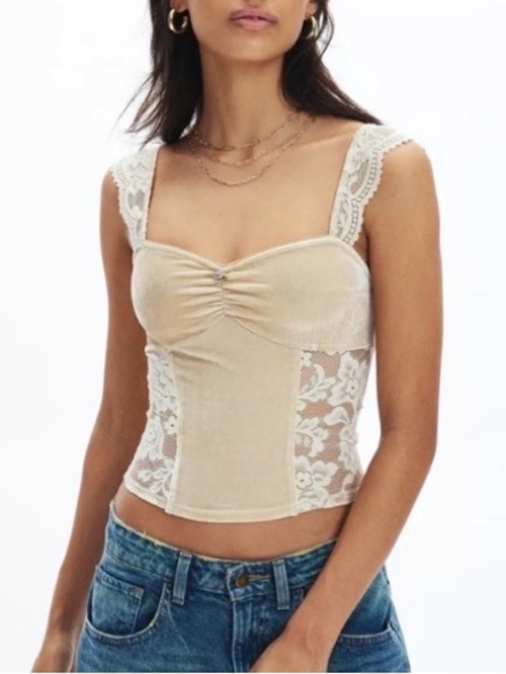 Urban Outfitters Kimchi Blue Lana Velvet And Lace Tank Top